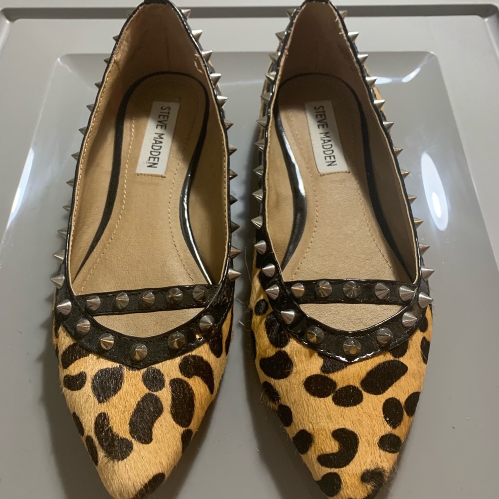 Leopard Print Flats with Spiky Studs